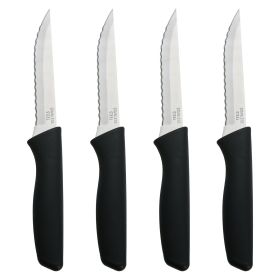 Mainstays 4-Piece Stainless Steel Steak Knife Set with Soft Grip & Black Handles